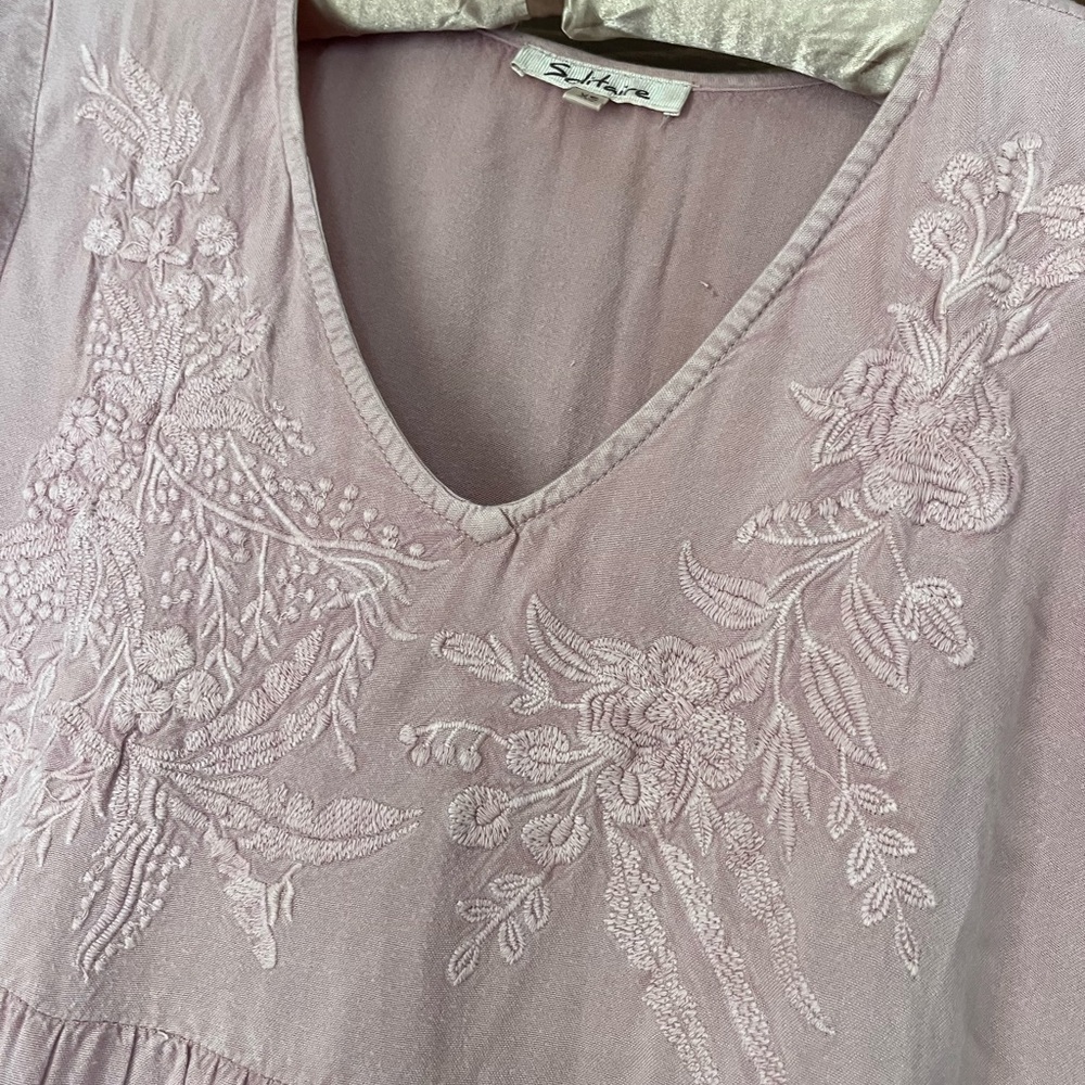 Solitaire dusty pink embroidered knee length summer dress- XS-M - Picture 3 of 6
